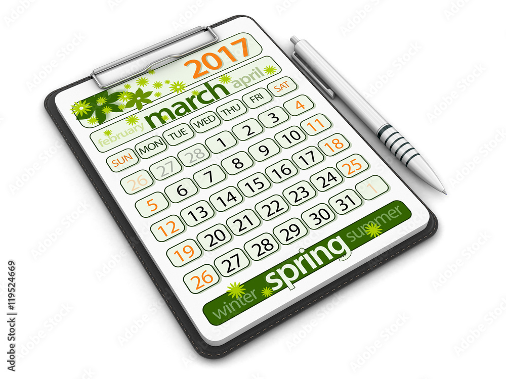 Clipboard with march 2017. Image with clipping path Clipboard with march 2017. Image with clipping path