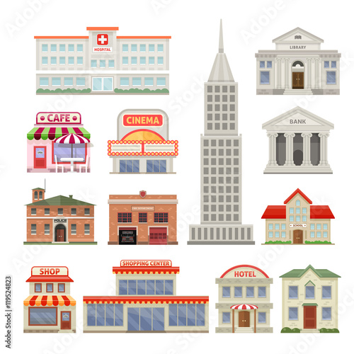 Fototapeta Naklejka Na Ścianę i Meble -  City Buildings Decorative Icons Set 
