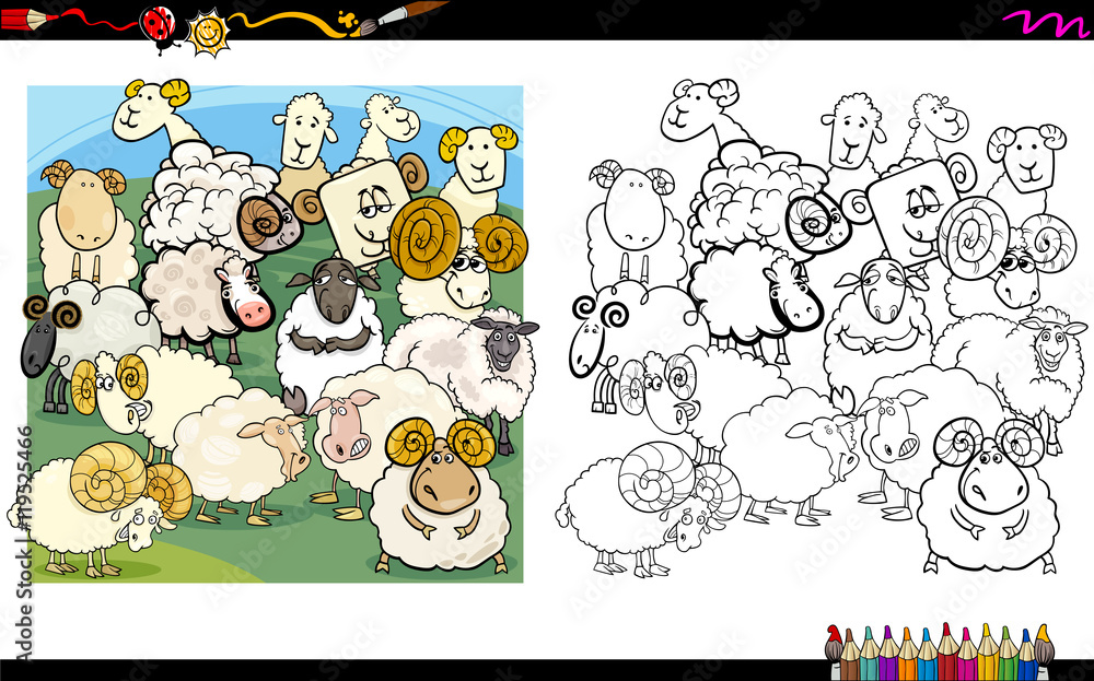 sheep characters coloring book