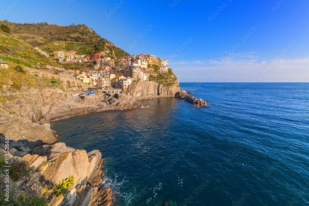 Manarola town at the Ligurian Sea, Italy