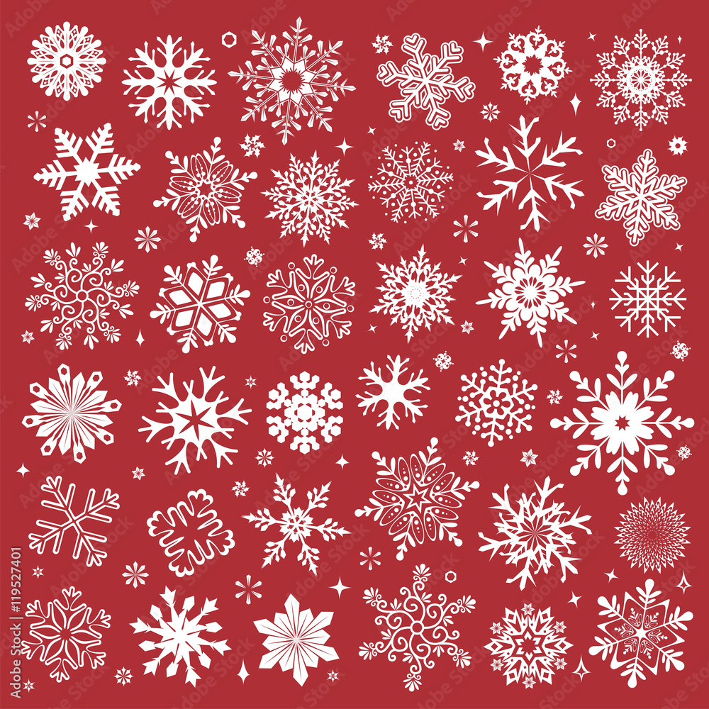 White snowflakes icon on red background White snowflakes icon on red background
