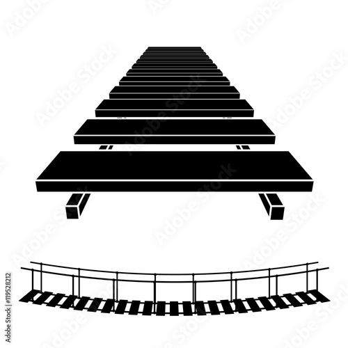 3D simple wooden bridge black symbol vector