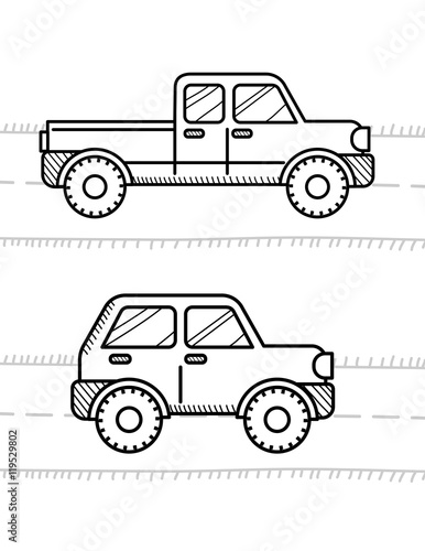 Cars coloring book for kids. Pickup, 4WD