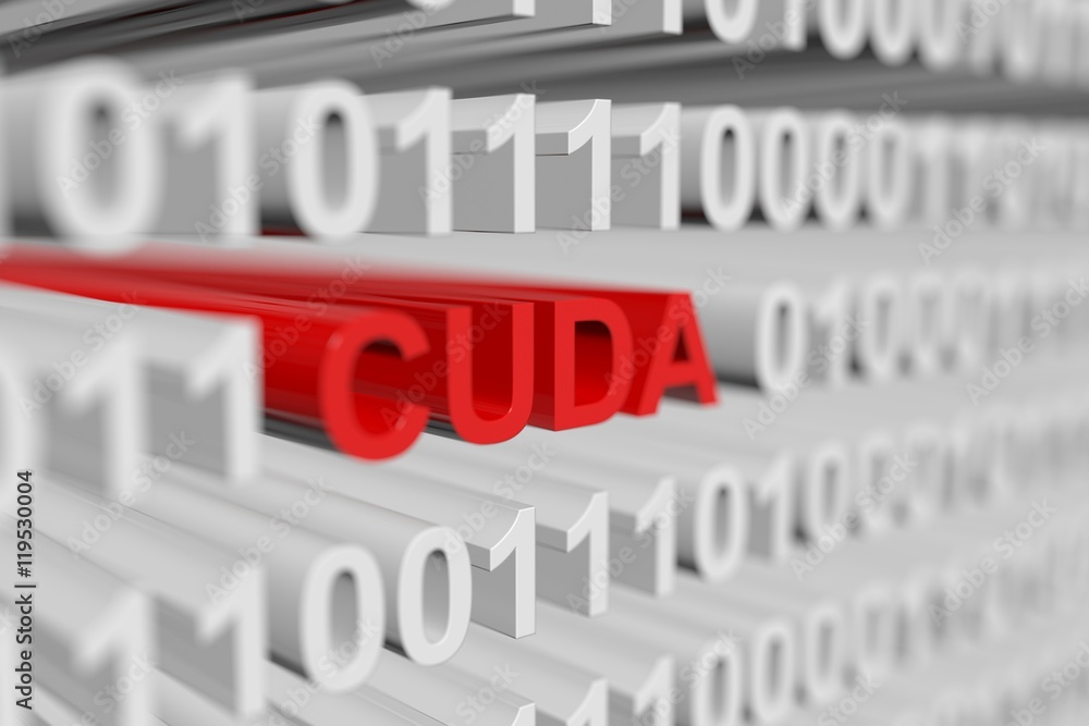 CUDA as a binary code with blurred background 3D illustration