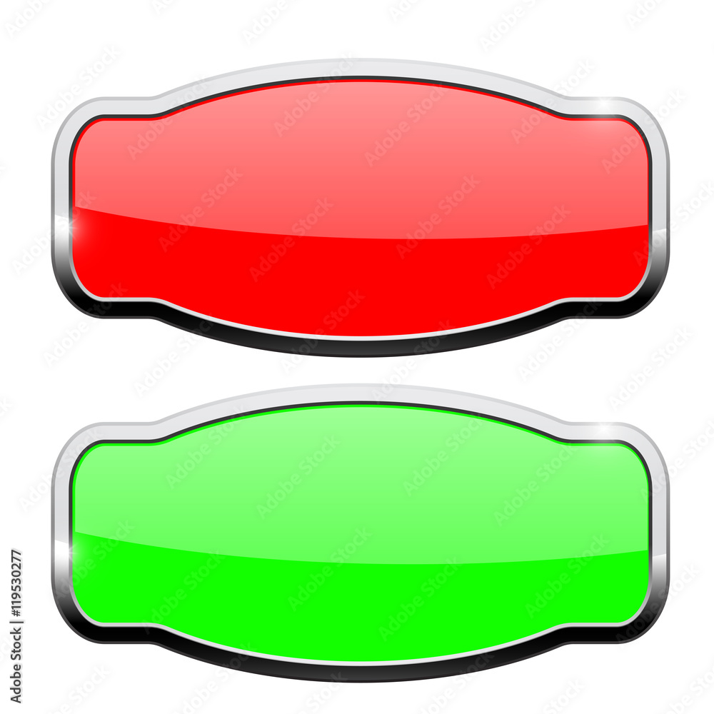 Decorative buttons, red and green, with chrome frame
