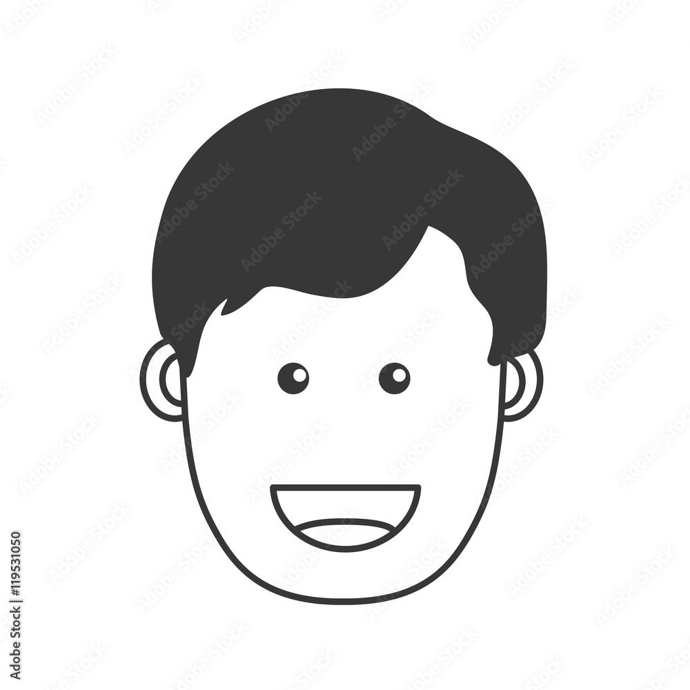 man head cartoon happy smiling face icon. Flat and isolated design. Vector illustration