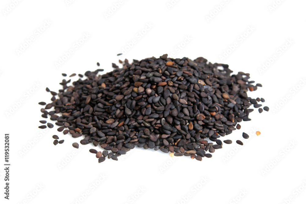 Pile of black sesame seeds isolated on white background Pile of black sesame seeds isolated on white background