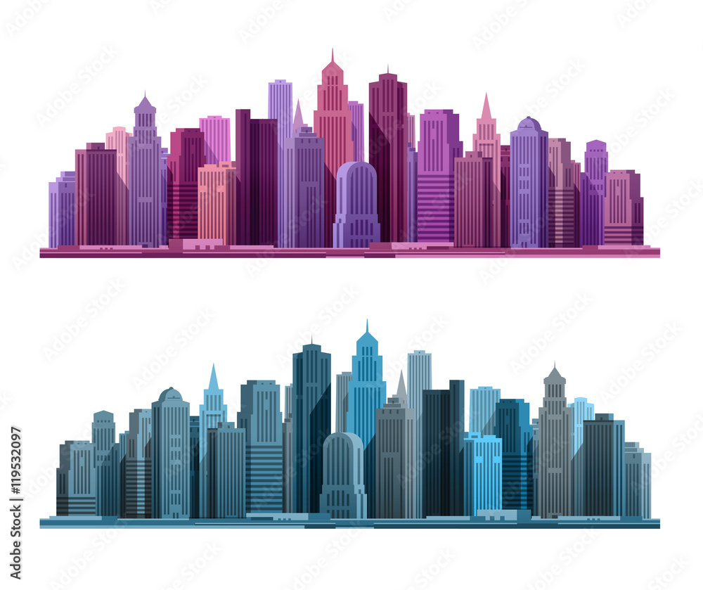 City icon. Business and tourism concept with skyscrapers. Vector illustration