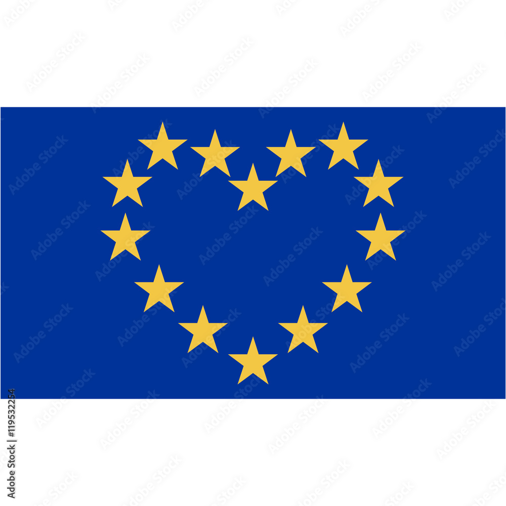flag I love Europe, yellow star located along the contour of a heart on a blue background, I love the European Union, vector illustration for website design or print flag I love Europe, yellow star located along the contour of a heart on a blue background, I love the European Union, vector illustration for website design or print