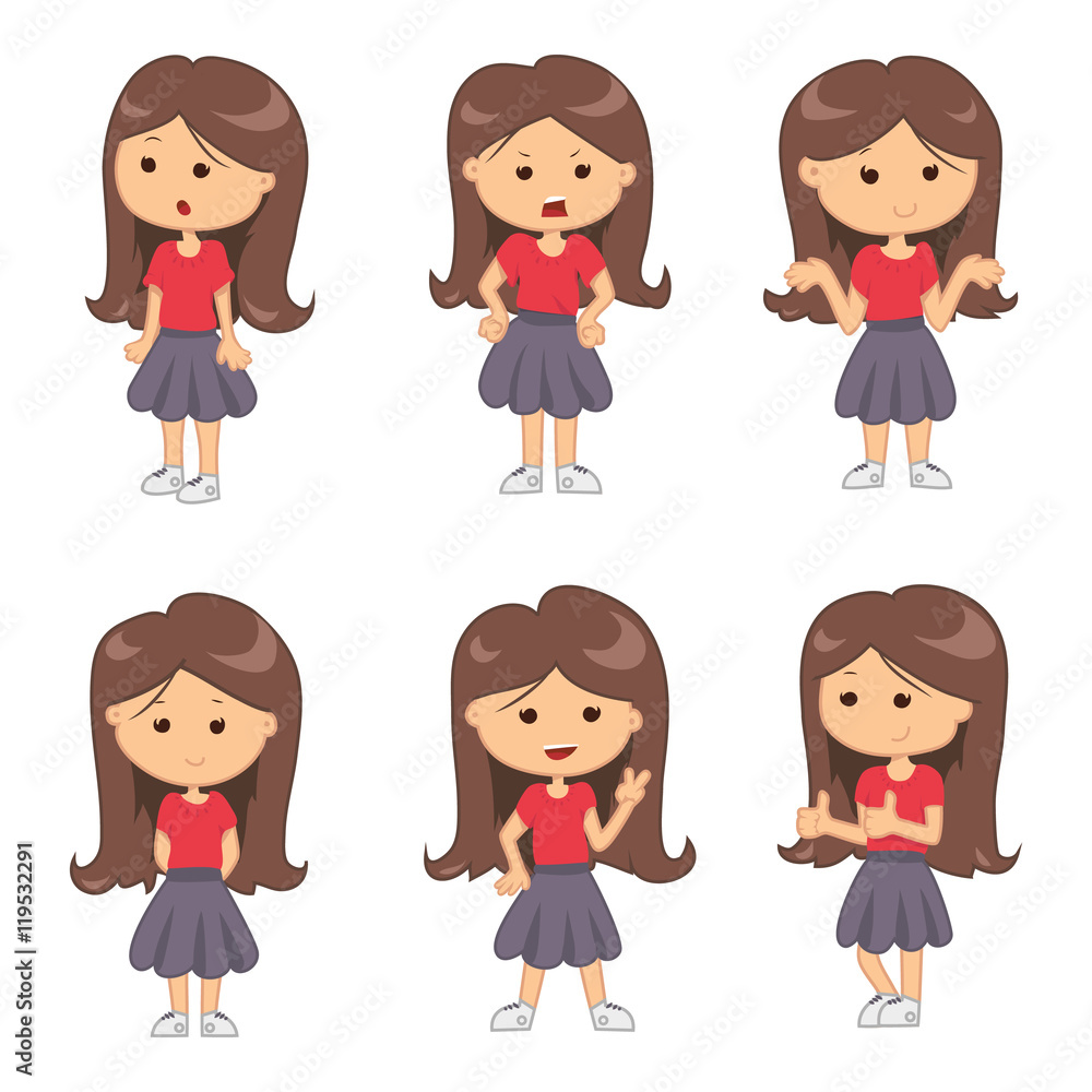 Set of full length portraits of cute girl Set of full length portraits of cute girl