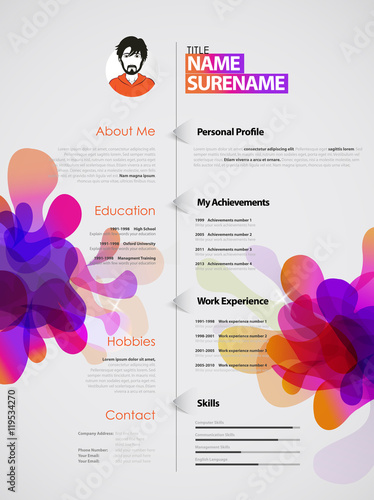 Creative, color rich CV / resume template with colorful abstract