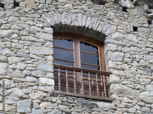 Vintage Wooden Window of a Stone Building in Andorra La Vella 