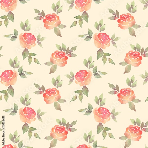 Simple roses. Watercolor background with flowers. Seamless pattern 5