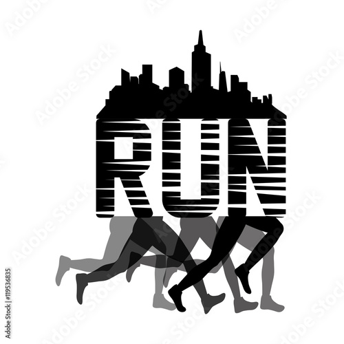 runner athlete legs city running training fitness healthy lifestyle sport marathon icon. black and flat design. Vector illustration
