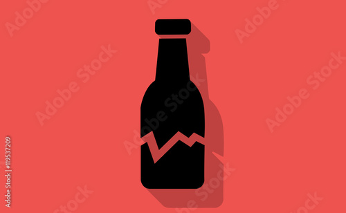 Vector broken bottle icon with long shadow on flat background