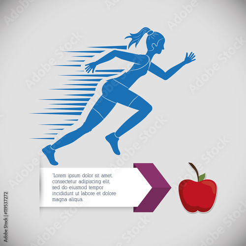 runner athlete woman girl apple running training fitness healthy lifestyle sport marathon icon. Colorful and flat design. Vector illustration