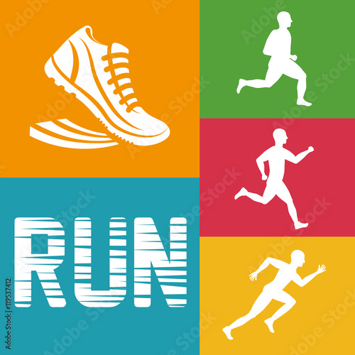 runner athlete man male shoes running training fitness healthy lifestyle sport marathon icon. Colorful and flat design. Vector illustration