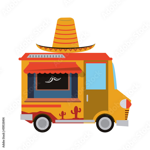 hat mexican truck delivery fast food urban business icon. Flat and isolated design. Vector illustration