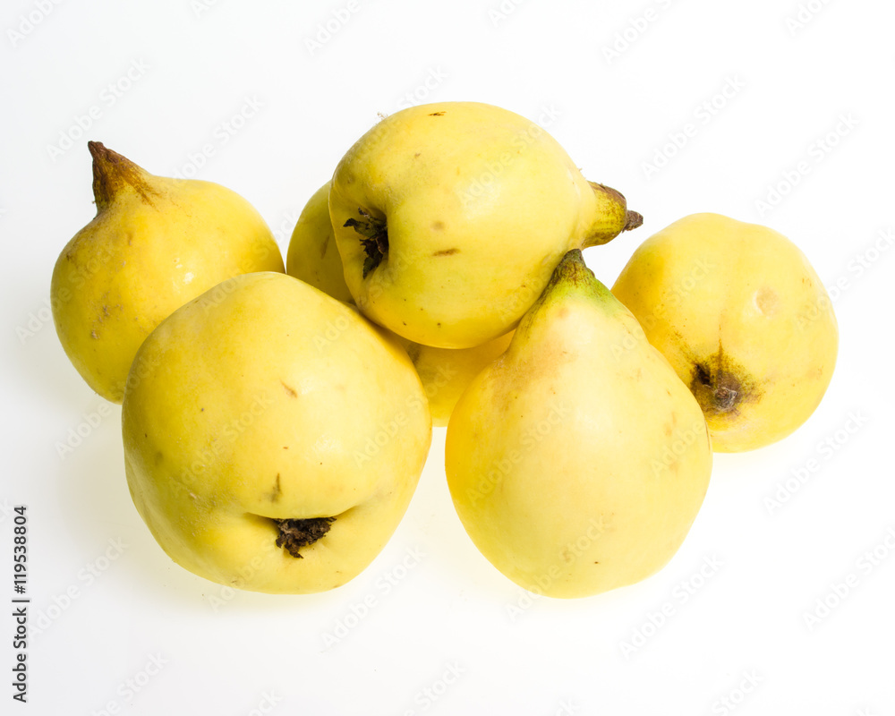 Group of quince fruit on white Group of quince fruit on white