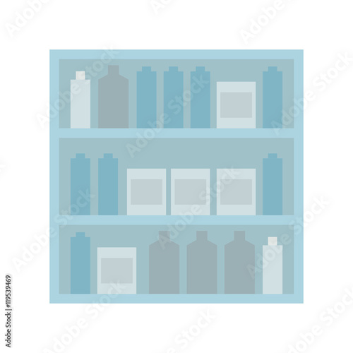 Shelf stand furniture jar box shop market store icon. Flat and isolated design. Vector illustration