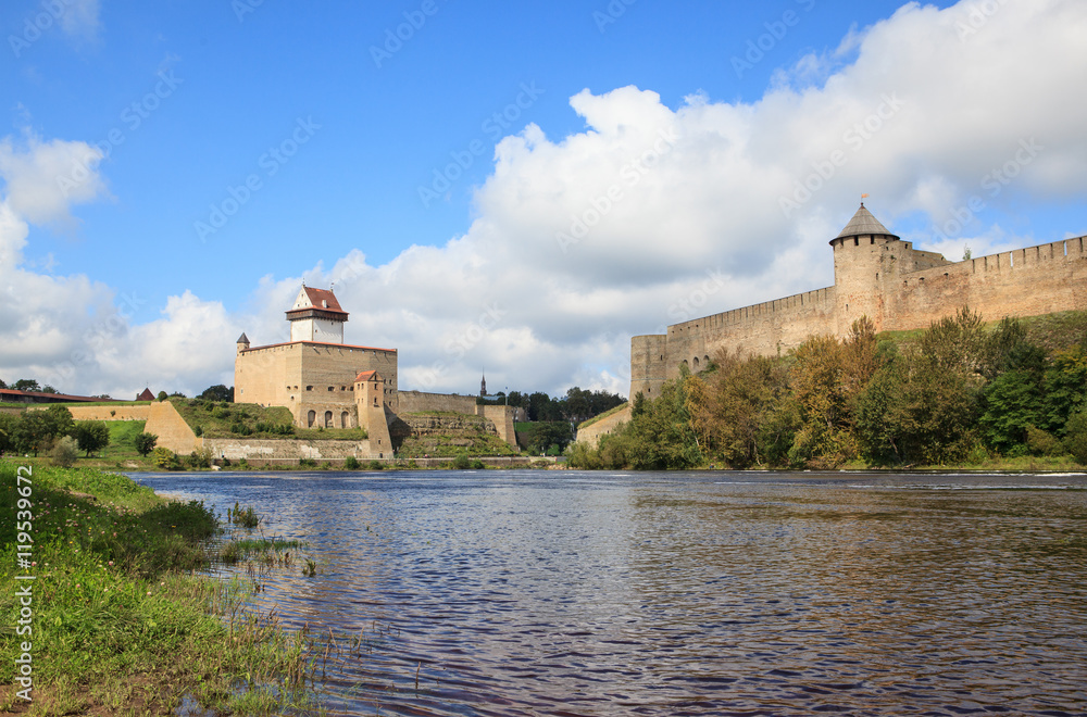 Hermann Castle in Narva, Estonia  and  Ivangorod Fortress, Russia
