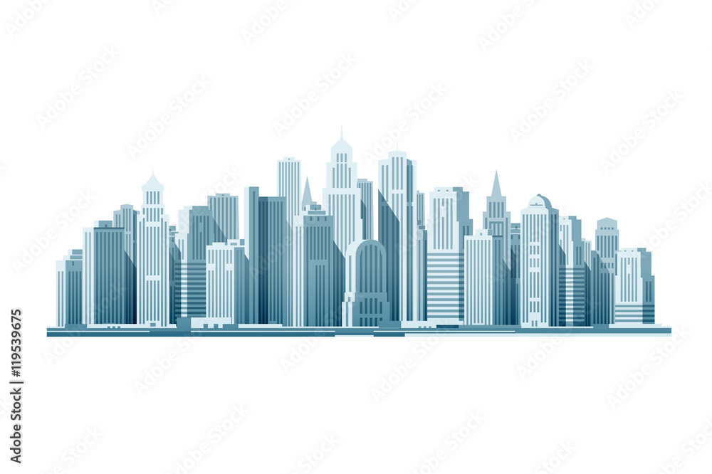 Modern city with skyscrapers. Construction, building icon. Vector illustration