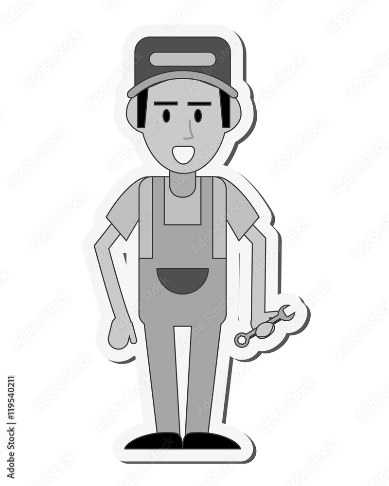 repairman wrench hat builder constructer worker proffesional icon. Flat and isolated design. Vector illustration