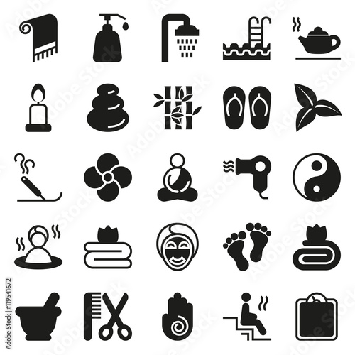 Black simple web icon set - Spa, Beauty