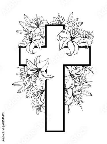 Cross with white lilies
