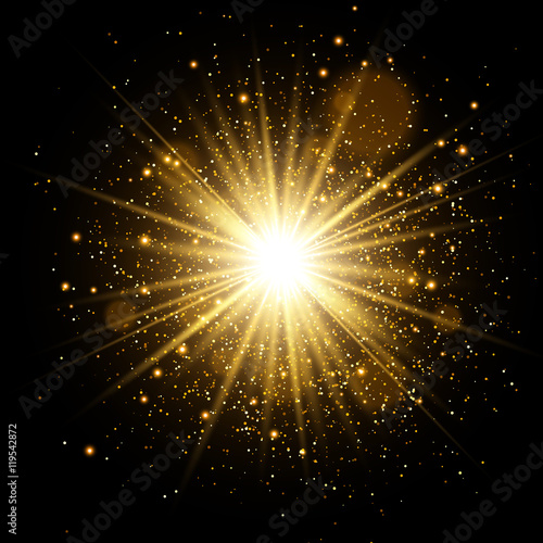 Golden Glow light effect. Star burst with sparkles. Vector Illustration