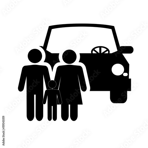 flat design car and family pictogram icon vector illustration