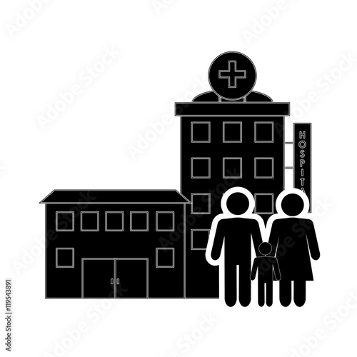 flat design hospital and family pictogram icon vector illustration