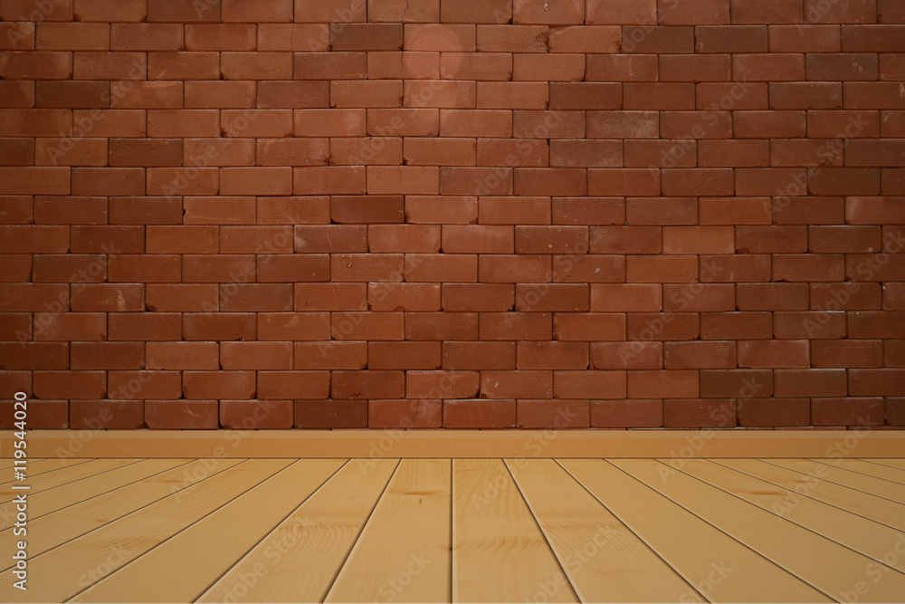 interior room. brick wall and wooden floor