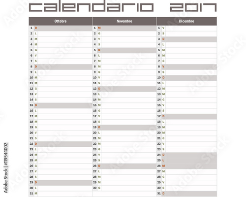 Year 2017 calendar Italy - Ottobre Novembre Dicembre