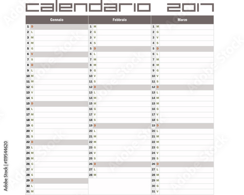 Year 2017 calendar Italy - Gennaio Febbraio Marzo