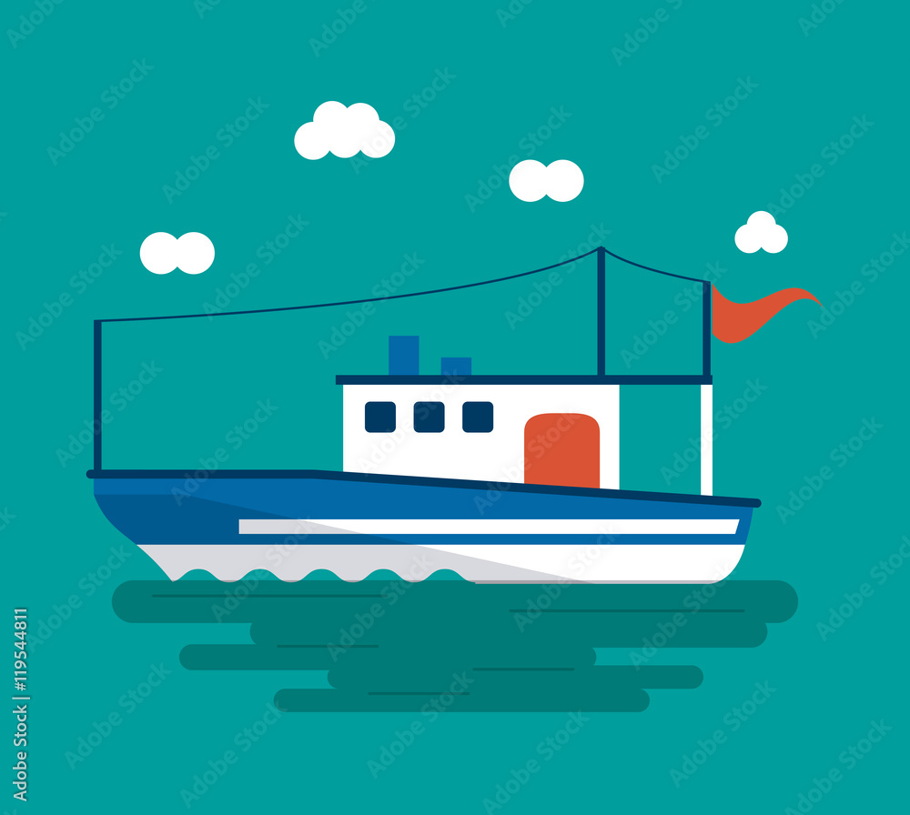 boat ship clouds sea ocean transportation icon. Colorful design. Vector illustration