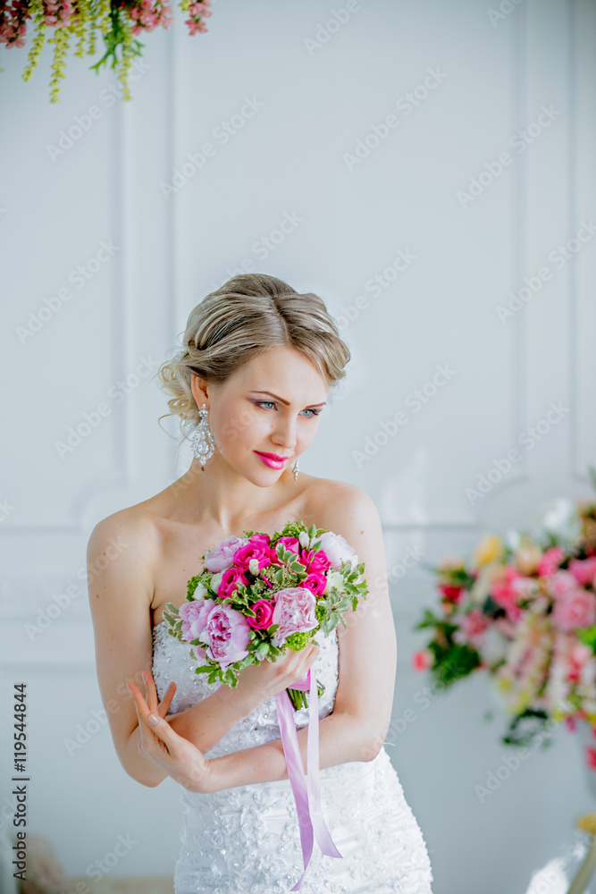 Beautiful Bride portrait wedding makeup and hairstyle with diamond crown Beautiful Bride portrait wedding makeup and hairstyle with diamond crown