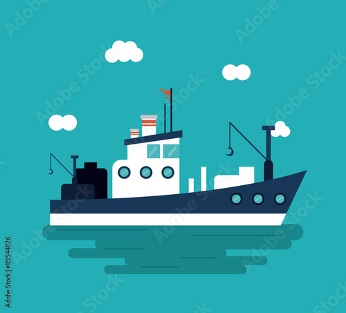 boat ship clouds sea ocean transportation icon. Colorful design. Vector illustration