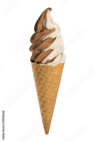 Tablou pe pânză Vanilla and Chocolate soft ice cream waffled cone.