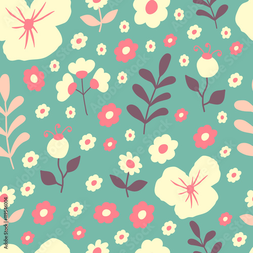 Wallpaper Mural Seamless pattern with spring flowers and leaves Torontodigital.ca