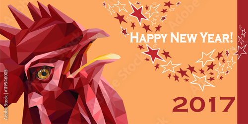 2017 Happy New Year greeting card. Chinese New Year of the red Rooster. Vector Illustration