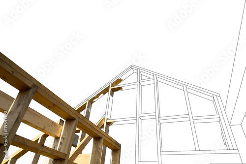 Concept the design and construction of a new wooden house.