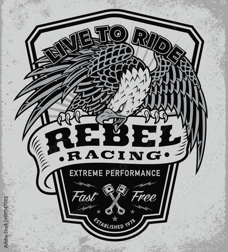 Rebel racing eagle crest shield t-shirt graphic