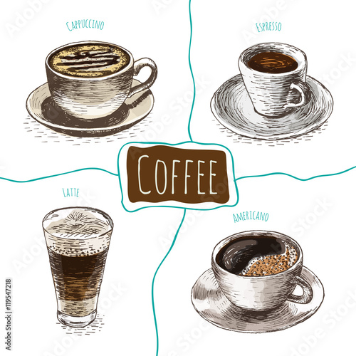 Vector illustration colorful set with coffee