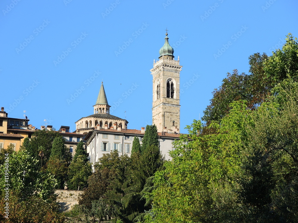 Bergamo - Old city (Citta Alta). One of the beautiful city in Italy. Lombardia. Landscape on Churches and clock towers  