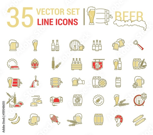 Vector set on the subject of beer and brewing in a linear design