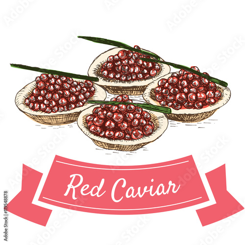 Vector illustration colorful set with red caviar