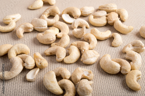 Closeup view on raw cashew nuts on the table