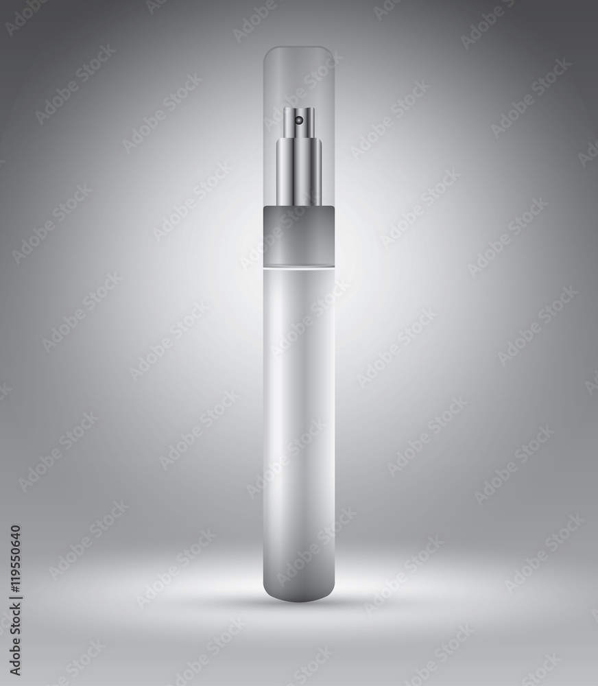 Perfume bottle on grey vector illustration template for advertising Perfume bottle on grey vector illustration template for advertising