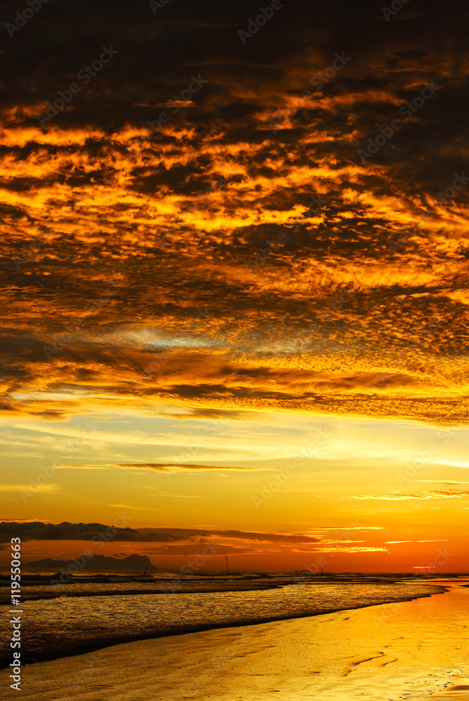 Awesome bright colorful sunrise over the sea. Borneo, Kalimantan